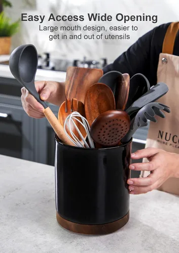 Miniatura 4 de Nucookery Soporte giratorio para utensilios de cocina de 360°, 7.2 pulgadas, organizador de utensilios de cocina de cerámica blanca, decoración
