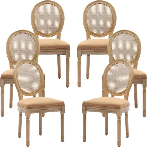 Miniatura 27 de Juego de 2 sillas de comedor de campo francés, sillas de comedor de madera de granja beige, silla de comedor con respaldo tejido con cojín tapizado
