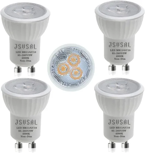 Miniatura 15 de Paquete de 2 mini bombillas LED MR11 GU10 de 1.378 in, luz blanca suave de 3000 K, CA 85-265 V, 3 W GU10 bombillas de foco de base que reemplazan