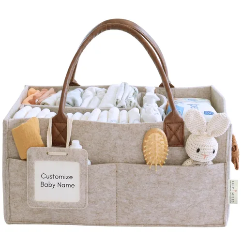 Lily Miles Organizador de pañales para bebé, cesta de almacenamiento para recién nacidos, regalo neutro para baby shower, imprescindible para el
