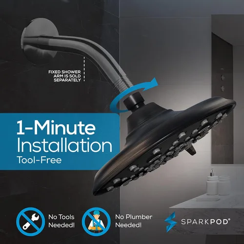 Miniatura 6 de SparkPod Cabezal de ducha con 7 ajustes de pulverización, cabezal de ducha ajustable de alto flujo con ajuste de niebla, cabezal de repuesto