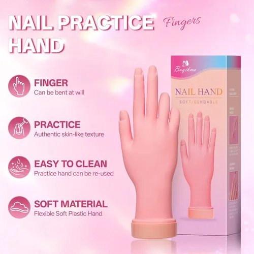 Miniatura 3 de Buqikma Mano de práctica de uñas para uñas acrílicas, mano de maniquí para práctica de uñas, flexible y flexible y flexible para práctica de uñas, 1