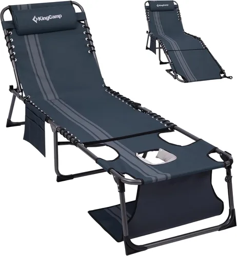 Miniatura 15 de KingCamp Silla de bronceado con agujero facial, sillas de descanso plegables para exteriores, cómodas, ajustables, de 5 posiciones, tumbona plegable