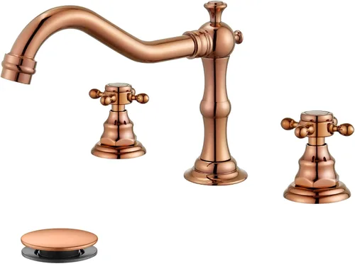 Miniatura 14 de gotonovo Grifo de Lavabo de Baño de 3 Orificios con Doble Manija Cruzada, Grifo Mezclador para Lavabo de Baño, Grifo de Tocador con Montaje