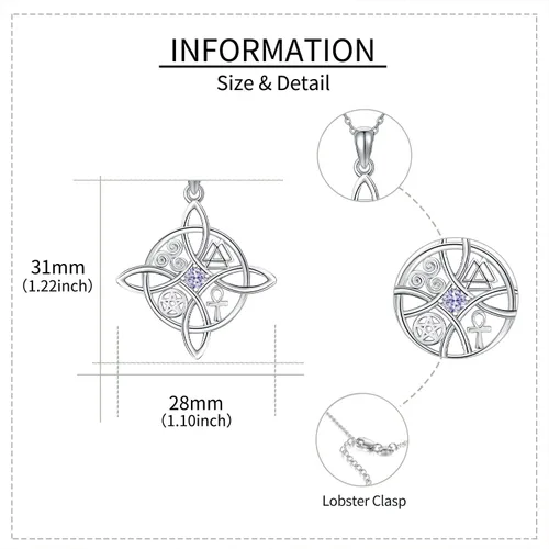 Miniatura 29 de YAFEINI Collar con dije de nudo de bruja de plata de ley, amuleto de bruja de cruz celta, regalo para mujer