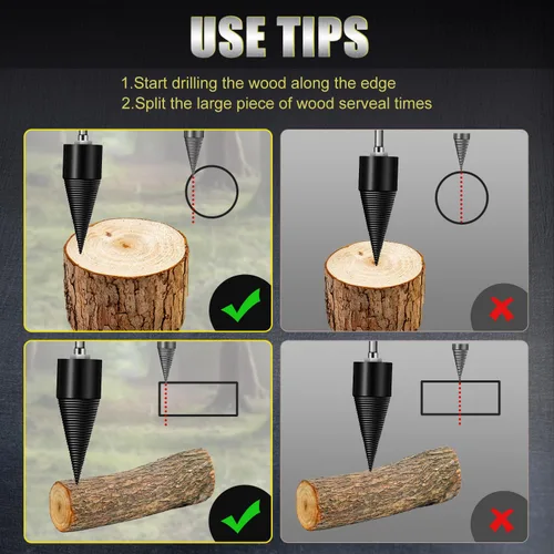 Miniatura 5 de Juego de brocas para dividir leña de 45+32 mm, juego de brocas para leña en llamas y kindling con diseño desmontable, tornillo en forma de cono