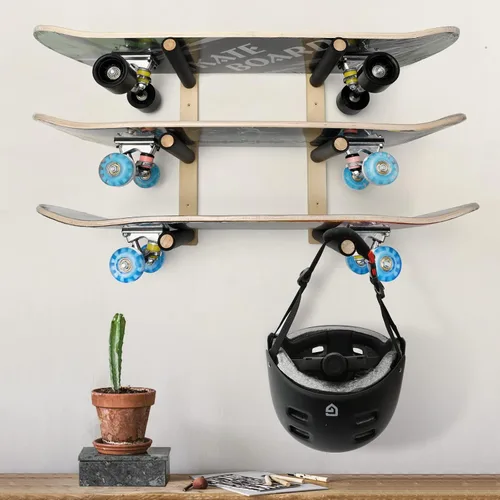 Miniatura 6 de Estante de almacenamiento para patineta, soporte de esquí y snowboard, estante flotante de montaje en pared, organizador de monopatín