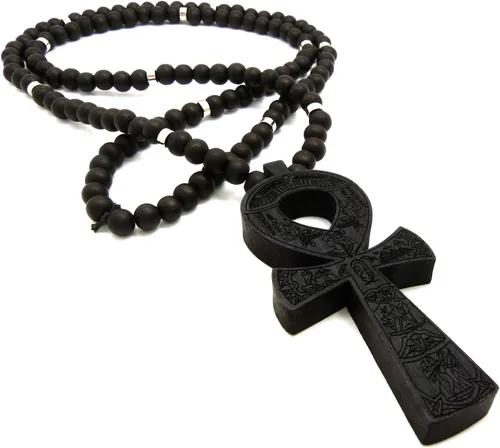 Miniatura 6 de Fashion 21 Colgante Egipto Key of Life Ankh de 0.315in, 36 pulgadas, collar de cuentas de madera en tono negro, marrón, Madera, N A