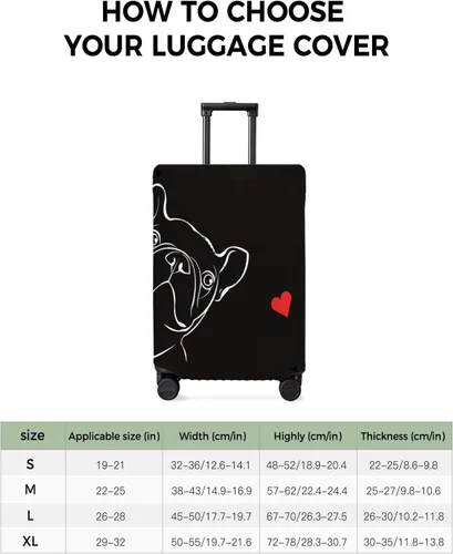 Miniatura 3 de French Bulldog Suitcase Cover - Waterproof Stretch Travel Luggage Cover, Cute Animals Red Love Heart Black Luggage Covers Washable Luggage Protector