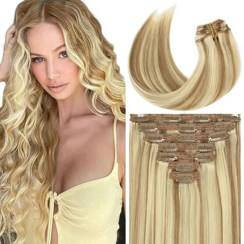 Miniatura 33 de Loxxy Extensiones de cabello humano con clip, sin costuras, 22 pulgadas, color marrón oscuro a castaño oscuro y marrón oscuro, 7 piezas