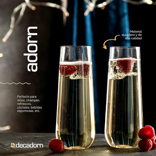 Miniatura 5 de DECADORN Copas de champán tipo flauta transparentes sin tallo de plástico, paquete de 48 - Copas de champán de plástico de 9 oz - Vasos de mimosa