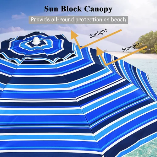 Miniatura 2 de Tangkula Sombrilla de playa portátil de 7.2 pies, sombrilla portátil para exteriores con anclaje de arena, inclinación ajustable, poste de acero