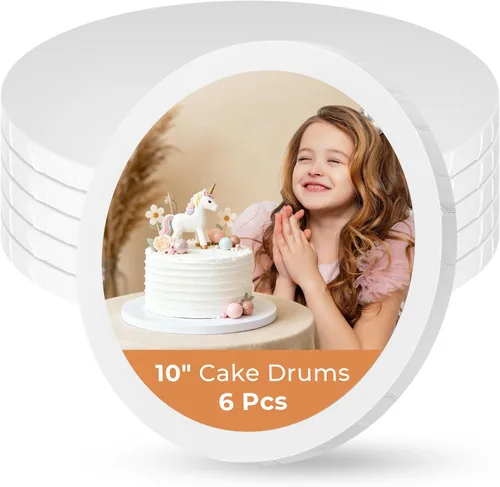 Kootek Discos para Pasteles Redondos de 10 Pulgadas, 1/2" de Grosor, Bordes Totalmente Envueltos Profesionales, Suministros de Decoración, Blanco