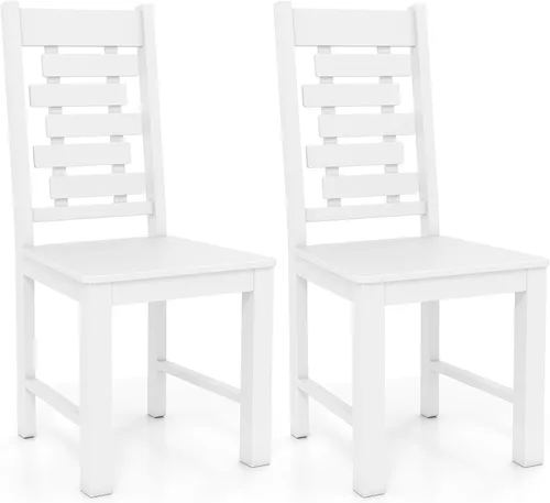 Giantex Juego de 2 sillas de comedor de madera, sillas de cocina de madera de goma 100% maciza con respaldo alto e inclinado, asiento ancho, sillas