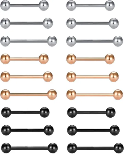 Miniatura 10 de MODRSA 14g 16g Nipple Rings Tongue Rings 14 Gauge Surgical Steel Nipple Bar Barbell 14mm 16mm 18mm Silver Rose Gold Black Tongue Piercing Jewelry