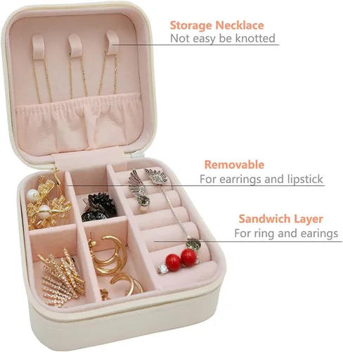 Miniatura 4 de TRODANCE Mini estuche de viaje para joyas, organizador de joyas de viaje pequeño, joyero portátil de viaje, mini organizador de almacenamiento, caja
