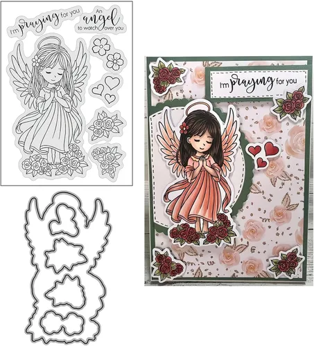 Miniatura 11 de Juego de sellos y troqueles transparentes de ángel para hacer tarjetas, plantillas de corte para álbumes de recortes, álbum de fotos, papel