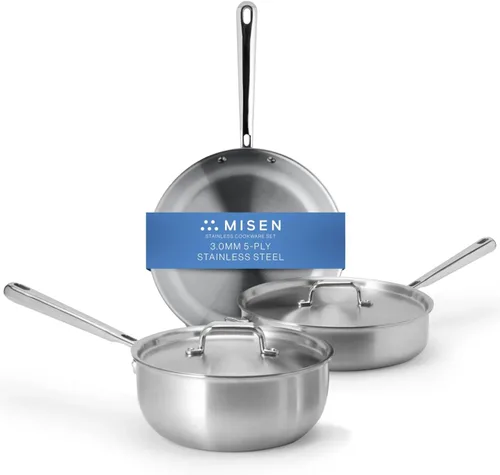 Misen Juego de Utensilios de Cocina de Acero Inoxidable de 5 Capas - Versátil, Apto para Lavavajillas - Juego de 5 Piezas - Sartén de 10 Pulgadas,