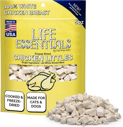 Life Essentials Chicken Littles - Golosinas de pollo liofilizadas para gatos y perros pequeños, golosinas saludables de entrenamiento de un solo