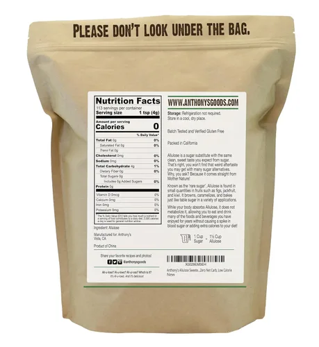 Miniatura 2 de Edulcorante de Alulosa Anthony's, 1 Libra, Probado por Lotes Sin Gluten, Alternativa de Azúcar Apta para Keto, Cero Carbohidratos Netos, Bajo