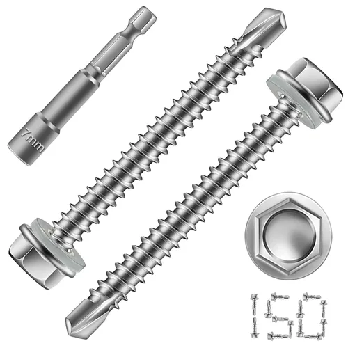 150 tornillos autoperforantes #8 x 2 para metal, tornillos hexagonales de acero inoxidable 410, tornillos Tek magnéticos de alta resistencia para