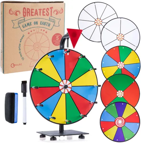 Rueda giratoria de premios de mesa 5 en 1 – Juegos de carnaval de 12 pulgadas rueda giratoria suave para premios, rifas – Juego portátil de borrado