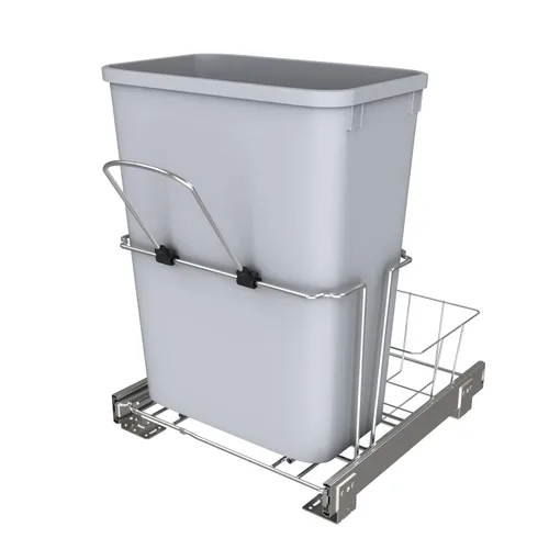 Miniatura 10 de Rev-A-Shelf Bote de basura extraíble universal de 20 cuartos de galón para gabinete de cocina de alambre metálico deslizante con cesta trasera