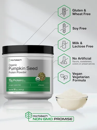 Miniatura 4 de Horbaach - Proteína orgánica de semillas de calabaza en polvo, sin sabor, a base de plantas para batidos y hornear, keto, paleo, sin OMG y sin