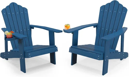 Miniatura 36 de Tangkula Silla Adirondack de gran tamaño, sillas de patio con soporte ajustable para tazas, sillones con caderas y listones, resistente a