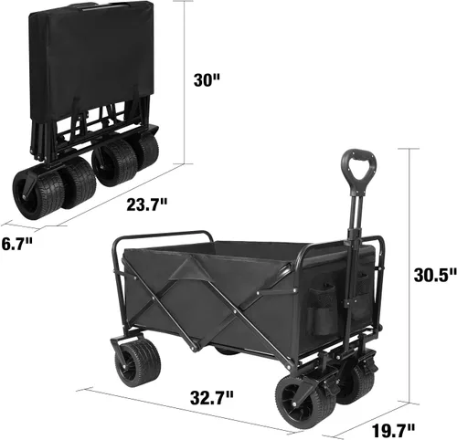 Miniatura 2 de Carro de playa plegable con ruedas grandes todo terreno para arena, carros plegables resistentes con mango ajustable para exteriores, jardín