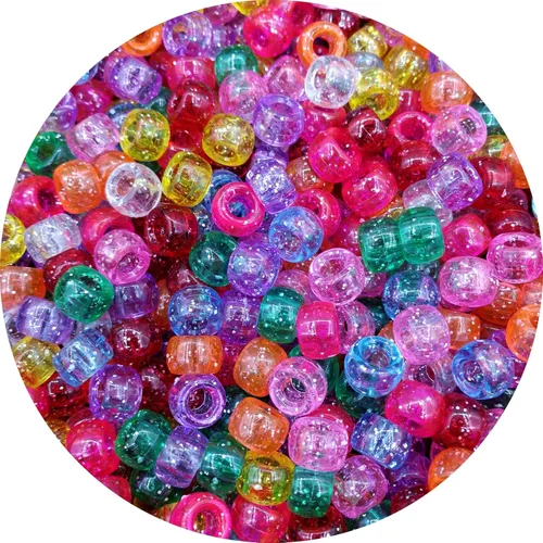 Miniatura 17 de Amaney - 500 cuentas de plástico para poni de 0.236 x 0.354 in, mezcla de colores mezclados con purpurina transparente
