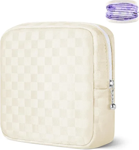 Likesing Mini bolsa de maquillaje de 5.3 pulgadas para bolso, pequeña bolsa de maquillaje a cuadros para cosméticos de viaje para mujeres y niñas,