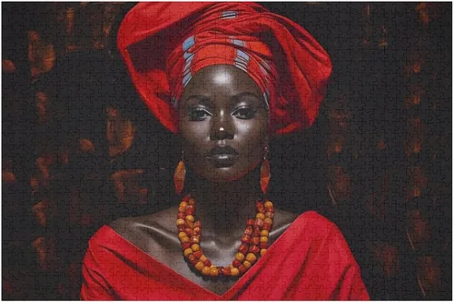 Rompecabezas para adultos y familia, rompecabezas de 1000 piezas, color rojo, afroamericano, formación afro, juegos familiares de madera, decoración