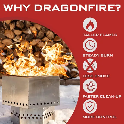Miniatura 2 de Dragonfire Chimenea portátil sin humo, accesorios incluidos: parrilla, soporte base, estuche de transporte. Pozo de fuego al aire libre de pellets