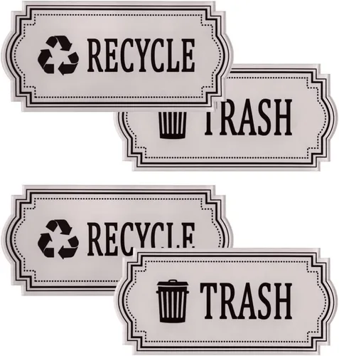 Paquete de 4 calcomanías de reciclaje y basura, símbolo del logotipo de reciclaje y basura, calcomanías de vinilo impermeables para botes de basura,