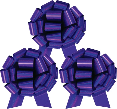Miniatura 24 de Lazo de regalo grande azul de 12 pulgadas, lazo metálico con cuerda de tirar perfecto para envolver regalos, grandes presentes, autos, bicicletas