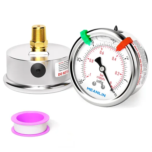 Miniatura 22 de MEANLIN MEASURE - Manómetro de vacío de presión -30inHG~0Psi, esfera con cara de 2.5 pulgadas, NPT de 1/4 de pulgada, manómetro de acero inoxidable