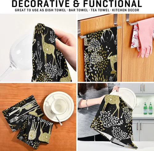 Miniatura 7 de ALAZA Toallas decorativas de cocina de reno de Navidad, 1 pieza, suaves y absorbentes, toallas de mano para limpieza del hogar, paños de cocina, 18