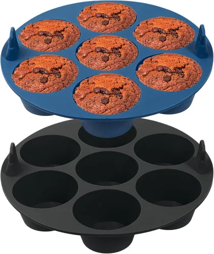 Webake 2 piezas de molde para magdalenas de silicona para freidora de aire para hornear, antiadherente, moldes para huevos de silicona, moldes para