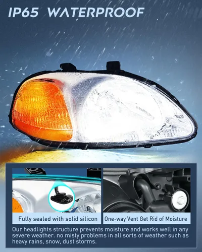 Miniatura 4 de Nilight - Conjunto de faros delanteros compatibles con Honda Civic 1996 1997 1998, reemplazo de faros delanteros, carcasa cromada, reflector ámbar