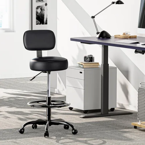 Miniatura 2 de SUPERJARE Silla de dibujo con respaldo, taburete con reposapiés ajustable, silla de escritorio de oficina multiusos, cojín de asiento grueso