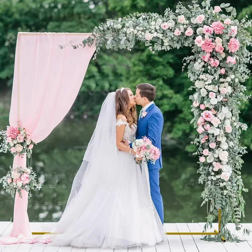 Miniatura 4 de Wokceer Soporte de Arco de Telón de Fondo para Boda Cuadrado 6.6 pies x 6.6 pies Soporte de Arco de Globos de Metal Dorado Pérgola de Jardín Marco