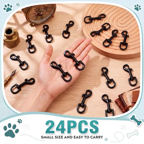 Miniatura 4 de Therwen 24 ganchos giratorios de acero inoxidable para correa de perro, llavero, correa de cámara, multiusos de 2.76 pulgadas (negro, 0.109 in)
