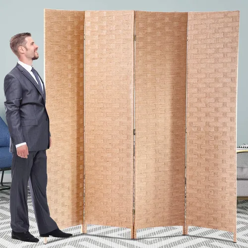 Miniatura 9 de Paneles plegables de fibra de tejido alto, biombo de madera con 4 paneles plegables de 6 pies de alto, divisor de malla, portátil, divisores de Negro