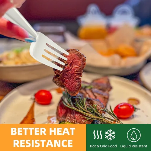 Miniatura 5 de Tenedor 100% compostable, 7 pulgadas, 150 tenedores desechables de almidón de maíz, cubiertos resistentes con certificación BPI, utensilios