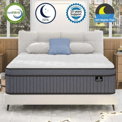 Miniatura 7 de EEN EEN SLEEP Colchón híbrido de felpa mediana de 14 pulgadas tamaño King [actualizado] en una caja con espuma viscoelástica de gel y resortes