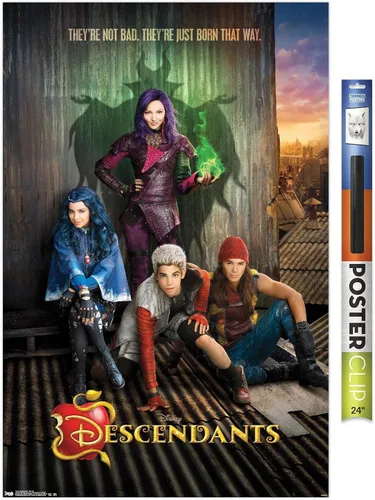Miniatura 18 de Disney Descendants - Póster de pared de Key Art, 22.4 pulgadas de largo x 14.7 pulgadas de ancho, versión enmarcada de madera de granero