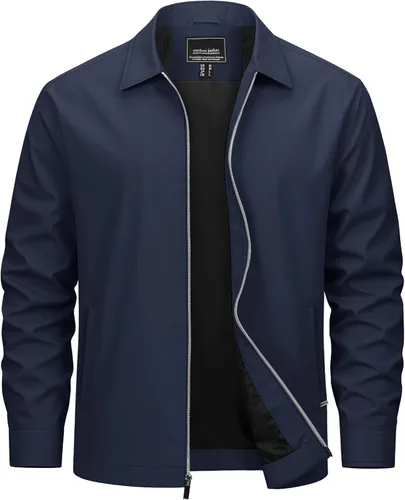 Miniatura 12 de Cotrasen Chaquetas ligeras para hombre, chaqueta cortavientos con cremallera completa, chaqueta casual cortavientos