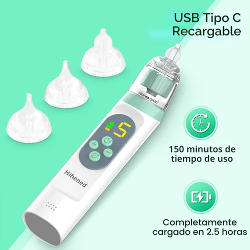 Miniatura 6 de Aspirador nasal eléctrico para bebé, aspirador de nariz para niños pequeños, chupón de nariz impermeable para bebé, limpiador de nariz con 3 puntas