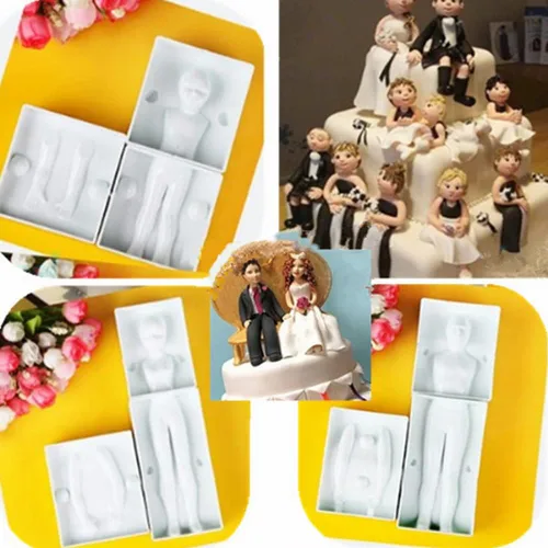 Miniatura 6 de Juego de 3 moldes de plástico para fondant humano 3D, hombre, mujer, niños, muñeca, cuerpo, brazo, pierna, polímero, plantillas de bricolaje